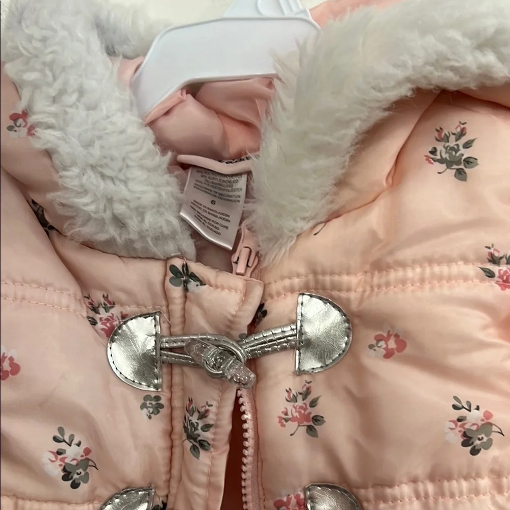 Floral Pink Puffer Vest with Silver Accents